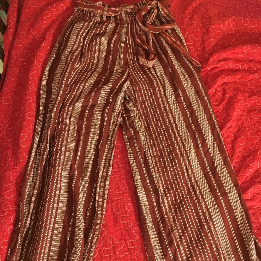 Maroon and white flowy pants